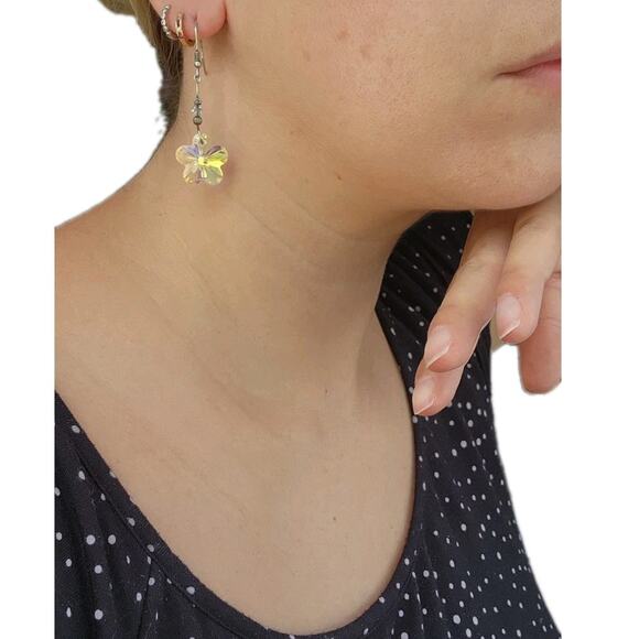 Handmade Sterling Silver Swarovski Crystal Earrings Dangle Long Crystals Flower - Picture 5 of 6